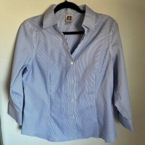 Anne Klein Blue Striped Button Down Shirt